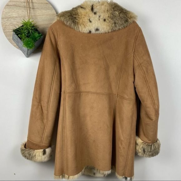 Talbots Faux Suede Car Coat Animal Print Faux Fur Large - Picture 6 of 7